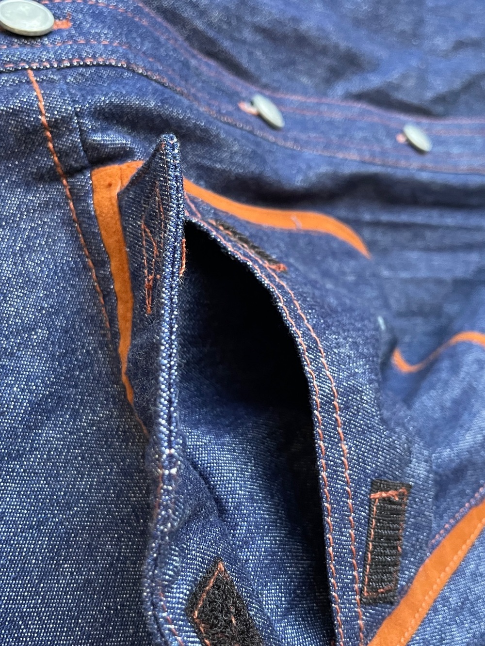 Vintage Chaus Dark Blue Denim Button-Down Shirt with Brown Trim western cowboy - Picture 3 of 11